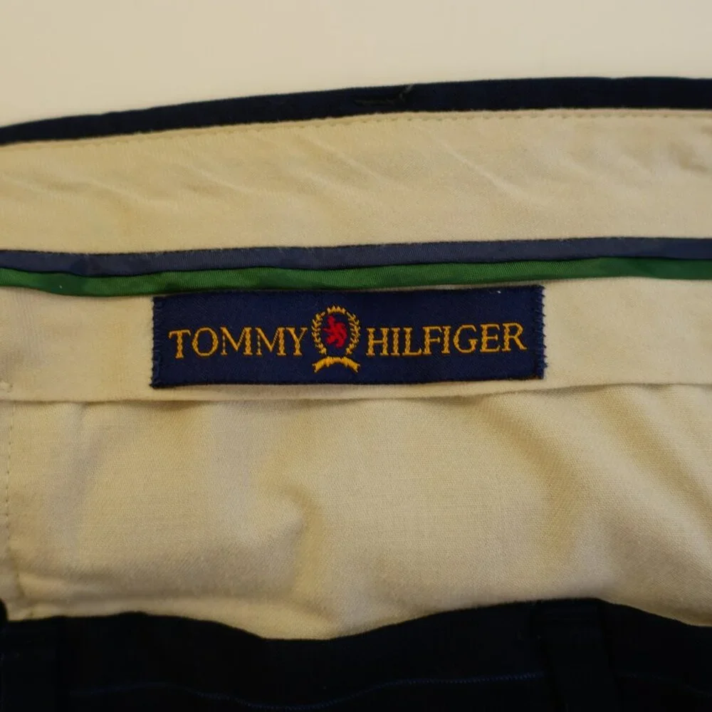 Tommy Hilfiger Blue Striped Wool 2 Piece Suit 46R 40 / 28.5 3 Button High Rise P